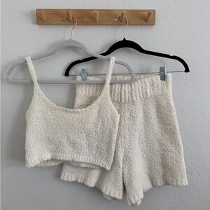 SKIMS Cozy White Fuzzy Knit Set